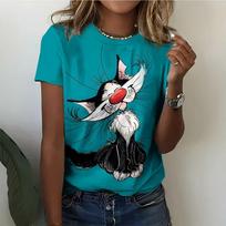 Cute Cat Dog Animal T-Shirts Dandelion 3D Print Women's Round Neck Short Sleeve T Shirt Tees Harajuku Y2K Tops Female Clothing S