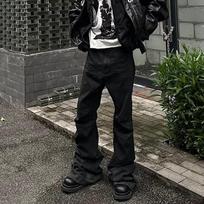 FlowStreet juodu klijais padengtos bootcut kelnės vyrams ir moterims, tiesios, laisvos, kasdienės, platėjančios, oversized, laisvos džinsinės kelnės M gray