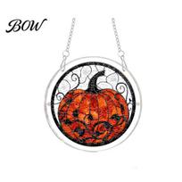 Puzzle Suncatcher Halloween Scary Bat Pumpkin Acrylic Jigsaw Suncatcher, Stained Glass Style Party Decoration Window Hanging Decor for Home, I