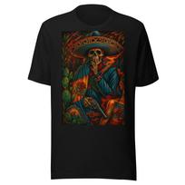Mexican Skull Revolutionary Art – Calavera with Sombrero, Flag & Cinematic Fir Unisex t-shirt L