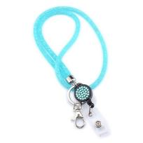 Tag Holder Retractable Badge Name Card Holder Necklace Strap ID Badge Holder Hanging Rope Lanyard mėlyna