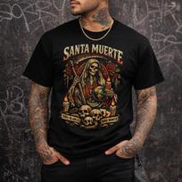 Santa Muerte Shirt: Grim Reaper Saint Tee | Mexican Folk Religion Shirt Gothic Gift | Latino Fashion | Chicano Culture Fan Gift S