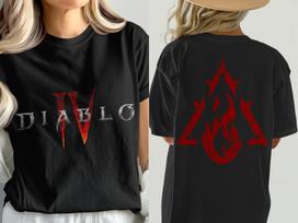 Diablo 4 Sorcerer T-Shirt Distressed Flame Design Front Back Print Shirt XXXXL