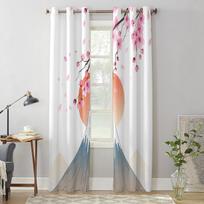 Japanese Style Mt. Fuji Sakura Modern Window Curtains for Living Room Bedroom Curtain Kitchen Treatment Blinds Drapes 135W x 60H(cm) x1