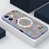 For iPhone 16 Pro Max 15 14 Plus 13 12 Mini 11 7 8 for Magsafe Shockproof Floral Pattern Soft Edges Clear Acrylic Hard Case Cover iPhone 16 Pro pilka