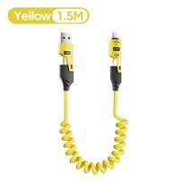 4 in 1 PD 27W 65W Fast Charging Spring Cable USB Type C To Type C And Lightning Data Cable Wire For iPhone 15 16 Samsung Xiaomi 1.5M geltona