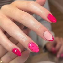 24Pcs French Tip Press On Nail Rose Red Polkas Dot Glossy Oval False Nail With Decorative Lace And Bows Short Nail Art Set 1