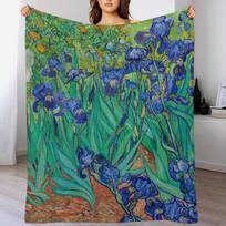 Van Gogh Iris Throw Blanket Fuzzy Plush Throw Blanket for Sofa Chair Size: 75*100cm, Weight: 230 GSM blue