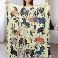 ASIAN HORSES Japanese Study Throw Blanket Luxurious Soft Blanket Holiday Gift for Family Size: 75*100cm, Weight: 230 GSM