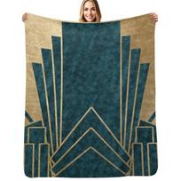 Art Deco glamour - teal and gold Throw Blanket Cozy Home Blanket Gift for Christmas Holiday Size: 75*100cm, Weight: 230 GSM