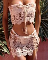 European and American vacation style crochet hollow bikini suit sexy perspective swimsuit women's summer new beach blouse S rožinė