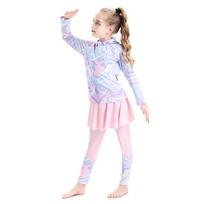 2026 Girls' Long Sleeve & Pant Quick-Dry Sun Protection Swimsuit Set with Hat XL