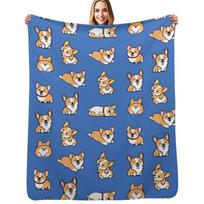 Kawaii Corgi Throw Blanket Men's Soft Warm Throw Blanket for Couch Size: 75*100cm, Weight: 230 GSM