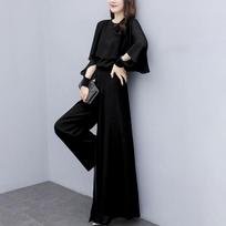 Chiffon Two Piece Wide Leg Trousers Suit Large Size Age Reduction Drape Elegant Temperamental Fabric Light Breathable Thin Casual Outfit for Women M
