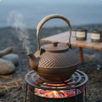 Coarse Pottery Teapot opening Flame Top Handle Tea Kettle Rustic Design Vintage Ceramic for Brown a