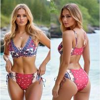Sexy Swimsuit Two-piece Women's Swimsuit Women's Hip-wrapped Bikini European and American Retro Hot Spring with Chest Pads and Big Breasts S
