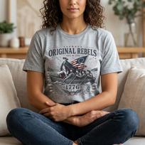 Original Rebels 1776 Crossing the Delaware T-Shirt | Patriotic American Revolution Tee L