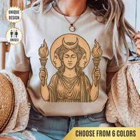 Hecate Triple Goddess T-Shirt Moon Witch Design, Greek Mythology Tee, Pagan Gift for Witches, Dark Feminine Power, Hekate Shirt, Witchy Gift L