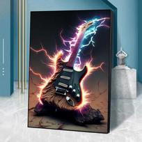 Cyberpunk Burns Electric Guitar Neon Art Aesthetic Poster Music Lover Room Decor Bar Cafe Background Wall Decor Canvas Painting (with frame) 15*20cm(with frame)