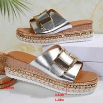 Fashion Metal Buckle Design Slippers for Women 2025 Summer Platform Thick Bottom Sandals Plus Size Woman Open Toe Wedges Slides Shoes 43 sidabras