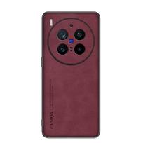 Matiniu PU odos dėklas VIVO X300 Pro / X300 telefonui, matinio kieto plastiko pilnos apsaugos telefono dangtelis for VIVO X300 Pro tamsiai raudona spalva