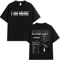 Rapper Playboi Carti I AM MUSIC graphics 100Cotton music Tshirt Men 2026 New Summer Hip hop unisex Short sleeve shirt fan gifts M black