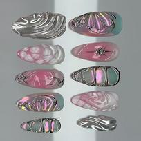 DIY Press On Nail 24Pcs in 3D Ripples Style Silver Butterfly with Pearls Gloss Quick Home Beauty Solution 1