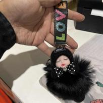 Ring Jewelry Gift Bag Pendant Pompom Keyring Fluffy Plush Doll Plush Keychain Sleeping Baby Doll black