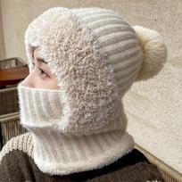 Multi functional Balaclavas Hat Plush Mask Neck Cover Set Simple Knitted Beanies Hat  Ski smėlis