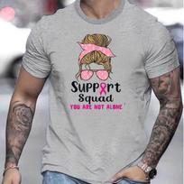 Support Squad Messy Bun Graphic Crewneck T-Shirt Breathable Cotton Casual Tee for Men S