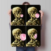 Skeleton Blowing Bubble Gum Tinplate Posters Customizable Wall Art Retro Vintage Metal Signs for Home Room Bathroom Decor Items 20X30CM