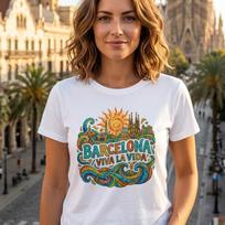 Barcelona Graphic Tee | Viva La Vida, Sagrada Familia Mosaic Art, Spain Travel Souvenir M