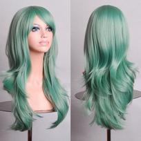 Cosplay Long Curly Wavy Wig Women Girls Heat Resistant Fashionable Halloween Cosplay Party Costume Wig Mint Green mėtų žalios spalvos