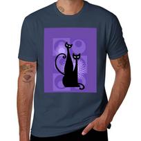 Purple Paradise Atomic Age Black Kitschy Cats TShirt Work Duty Casual TShirt S