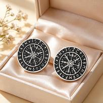 Dawapara Vegvisir Nordic Compass Stud Earrings Norse Mythology Protection Amulet Runes Stainless Steel Scandinavian Jewelry