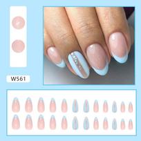 Cute and fresh almond nail light blue simple nail art light luxury European and American ins style fake nails fashion wear nail