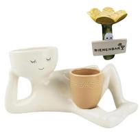 Lazy Guy Planter with Drainage Hole Relaxing Person Holding Pot Planter Funny Plant Pots Succulent Pot for Succulents Cactus geltona
