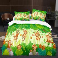 Monkey Duvet Cover King Queen Lovely Cartoon Animal Bedding Set For Kids Boy Girl Green Jungle Tree 2/3pcs Polyester Quilt Cover 135x200cm