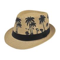 Vacation Beach Hat Protection Hat Tree Pattern Straw Woven Sun with Coconut Retro tamsi chaki spalva