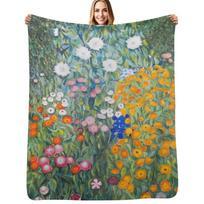Flower Garden by Gustav Klimt Throw Blanket Elegant Warm Throw Blanket for Hotel Home Size: 75*100cm, Weight: 230 GSM