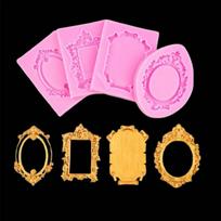4Pcs Baroque Photo Frame Fondant Molds Embossed Design Photo Frame Molds  Chocolate Making rožinė