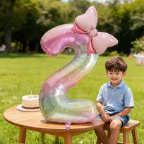 Shicai Rainbow Number Balloon Bowknot Birthday Gift for Boys and Girls First Birthday Scene Decoration Photo Prop 2