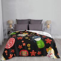 Maneki Neko Japanese Waving Lucky Cat Geisha Girls On Black By Moose Disco Blanket Fashion Custom 1323 Size: 75*100cm, Weight: 230 GSM
