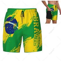 Brazil Flag Color 3D Mens Swimming Beach Surfing Pants Swim Shorts Trunks Compression Liner 2 in 1 Quick-Dry 4XL