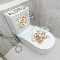 Luxury Gold Pearl Floral Toilet Sticker Waterproof Self-Adhesive Bathroom Decor Sticker Wall Stickers Home Decoration Stickers ONESIZE