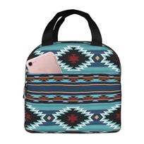 Dark Green Aztec Pattern Lunch Bags Insulated Bento Box Lunch Tote Leakproof Picnic Bags Thermal Bag for Woman Girl School One Size