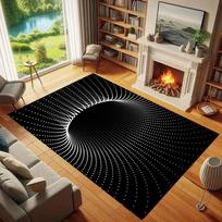 Exquisite Black 3D Vortex Rug Optical Illusion Holographic Floor Art Living Room Bedroom Home Decoration Carpet Decorate 50cmX80cm