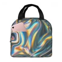 Holographic Metallic Rainbow Lunch Bags Insulated Bento Box Lunch Tote Leakproof Picnic Bags Thermal Bag One Size