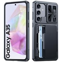 RFID Blocking Wallet Case with 4-Card Holder Sliding Camera Cover and Kickstand for Samsung Galaxy A35-Black juoda