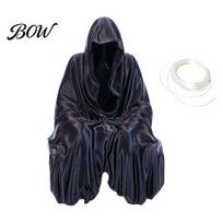 Festive Halloween Decoration Grim Reaper Statue, Spooky LED Light Up Black White Robe Yard Decor Figurine, Gothic Hanging Ornament for Home